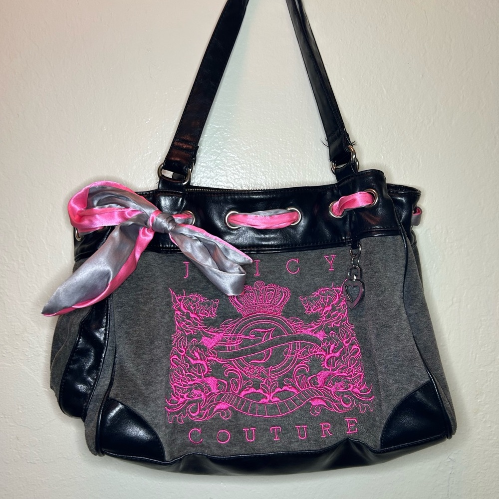 Juicy Couture Gray and Pink Women's Bag Y2K
